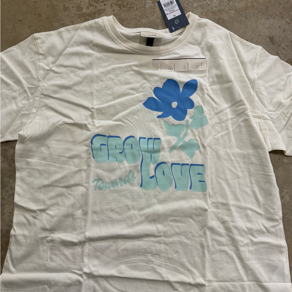 Universal Thread White Tee with Blue & Aqua Floral 'Grow Love' Graphic